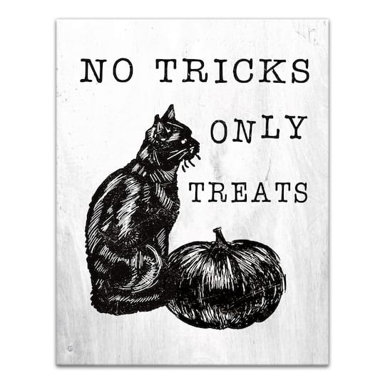 No Tricks Only Treats Black Cat Canvas Wall Art